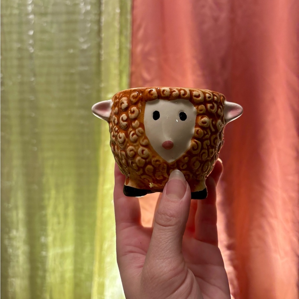 Ceramic Lamb Planter - Brown and Cream Sheep Pot